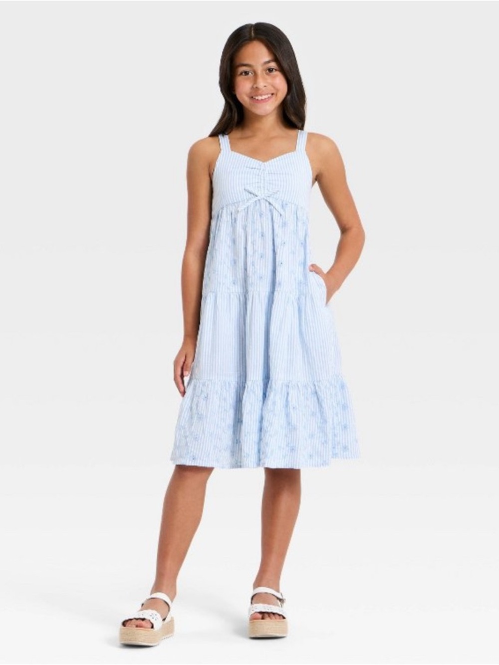 Cat & Jack Light Blue Striped Tiered Sundress